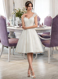 Regan A-Line V-neck Knee-Length Tulle Lace Wedding Dress UKP0013700