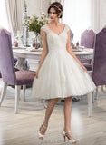 Regan A-Line V-neck Knee-Length Tulle Lace Wedding Dress UKP0013700