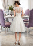 Regan A-Line V-neck Knee-Length Tulle Lace Wedding Dress UKP0013700