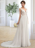 Leilani A-Line V-neck Court Train Chiffon Wedding Dress UKP0013701