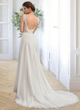 Leilani A-Line V-neck Court Train Chiffon Wedding Dress UKP0013701