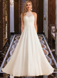 Caroline A-Line High Neck Floor-Length Chiffon Wedding Dress UKP0013702