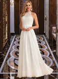 Caroline A-Line High Neck Floor-Length Chiffon Wedding Dress UKP0013702