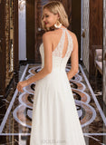 Caroline A-Line High Neck Floor-Length Chiffon Wedding Dress UKP0013702