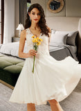 Jeanie A-Line V-neck Knee-Length Wedding Dress With Lace Sequins UKP0013703