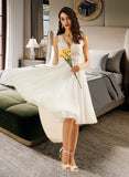 Jeanie A-Line V-neck Knee-Length Wedding Dress With Lace Sequins UKP0013703