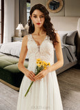 Jeanie A-Line V-neck Knee-Length Wedding Dress With Lace Sequins UKP0013703