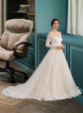 Cierra Ball-Gown/Princess Chapel Train Tulle Lace Wedding Dress UKP0013704