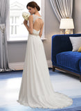 Reyna A-Line V-neck Sweep Train Chiffon Wedding Dress With Ruffle Lace Beading Sequins UKP0013705