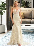 Alyson Trumpet/Mermaid V-neck Court Train Tulle Lace Wedding Dress UKP0013708