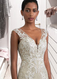 Kierra A-Line V-neck Court Train Tulle Lace Wedding Dress With Beading Sequins UKP0013709