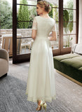 Jaycee A-Line V-neck Asymmetrical Wedding Dress With Lace UKP0013712