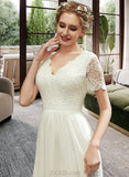 Jaycee A-Line V-neck Asymmetrical Wedding Dress With Lace UKP0013712