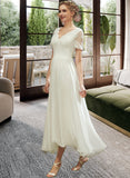 Jaycee A-Line V-neck Asymmetrical Wedding Dress With Lace UKP0013712