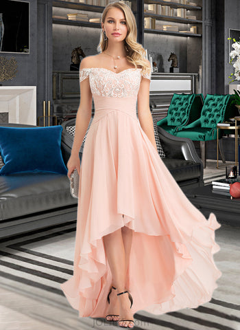 Lina A-Line Off-the-Shoulder Asymmetrical Chiffon Wedding Dress With Sequins UKP0013713