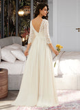 Journey A-Line Sweep Train Wedding Dress With Lace UKP0013715