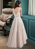 Kaitlynn A-Line V-neck Asymmetrical Tulle Lace Wedding Dress With Bow(s) UKP0013717