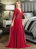 Adrienne A-Line V-neck Floor-Length Chiffon Wedding Dress With Sequins UKP0013718