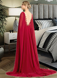 Adrienne A-Line V-neck Floor-Length Chiffon Wedding Dress With Sequins UKP0013718