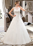 Salma Ball-Gown/Princess Illusion Sweep Train Organza Tulle Wedding Dress With Beading Sequins UKP0013719