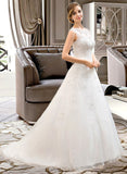 Salma Ball-Gown/Princess Illusion Sweep Train Organza Tulle Wedding Dress With Beading Sequins UKP0013719