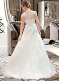 Salma Ball-Gown/Princess Illusion Sweep Train Organza Tulle Wedding Dress With Beading Sequins UKP0013719