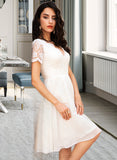 Jada A-Line V-neck Knee-Length Chiffon Wedding Dress With Lace UKP0013720