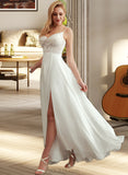 Amirah A-Line V-neck Floor-Length Wedding Dress With Split Front UKP0013721