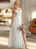 Amirah A-Line V-neck Floor-Length Wedding Dress With Split Front UKP0013721