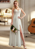 Amirah A-Line V-neck Floor-Length Wedding Dress With Split Front UKP0013721