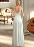 Amirah A-Line V-neck Floor-Length Wedding Dress With Split Front UKP0013721