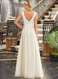 Anabel A-Line V-neck Floor-Length Chiffon Lace Wedding Dress UKP0013722