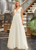 Anabel A-Line V-neck Floor-Length Chiffon Lace Wedding Dress UKP0013722