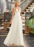 Anabel A-Line V-neck Floor-Length Chiffon Lace Wedding Dress UKP0013722