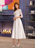 Jaida A-Line Scoop Neck Tea-Length Wedding Dress With Pockets UKP0013723