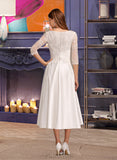 Jaida A-Line Scoop Neck Tea-Length Wedding Dress With Pockets UKP0013723