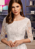 Jaida A-Line Scoop Neck Tea-Length Wedding Dress With Pockets UKP0013723