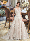 Alejandra Ball-Gown/Princess Illusion Court Train Tulle Wedding Dress With Beading Sequins UKP0013724