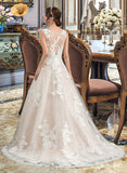 Alejandra Ball-Gown/Princess Illusion Court Train Tulle Wedding Dress With Beading Sequins UKP0013724