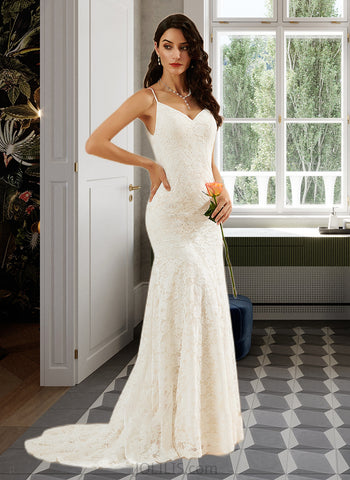 Bridget Trumpet/Mermaid V-neck Court Train Wedding Dress UKP0013725