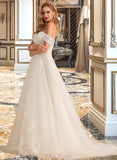 Cheyenne Ball-Gown/Princess Chapel Train Tulle Lace Wedding Dress With Sequins UKP0013726