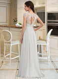 Elsie A-Line V-neck Floor-Length Chiffon Lace Wedding Dress With Ruffle UKP0013729