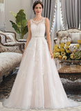 Kassidy Ball-Gown/Princess Scoop Neck Court Train Tulle Wedding Dress With Beading Sequins UKP0013730