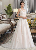 Kassidy Ball-Gown/Princess Scoop Neck Court Train Tulle Wedding Dress With Beading Sequins UKP0013730