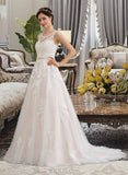 Kassidy Ball-Gown/Princess Scoop Neck Court Train Tulle Wedding Dress With Beading Sequins UKP0013730