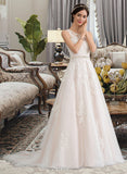 Kassidy Ball-Gown/Princess Scoop Neck Court Train Tulle Wedding Dress With Beading Sequins UKP0013730