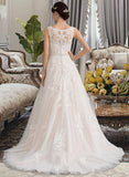 Kassidy Ball-Gown/Princess Scoop Neck Court Train Tulle Wedding Dress With Beading Sequins UKP0013730