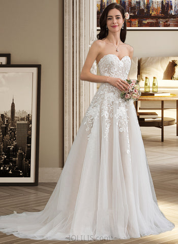 Guadalupe Ball-Gown/Princess Sweetheart Court Train Tulle Wedding Dress UKP0013732