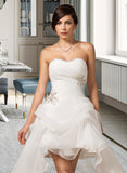 Heather A-Line Sweetheart Asymmetrical Organza Wedding Dress With Ruffle Beading Sequins UKP0013733