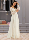 Edith A-Line Off-the-Shoulder Sweep Train Wedding Dress With Lace UKP0013734